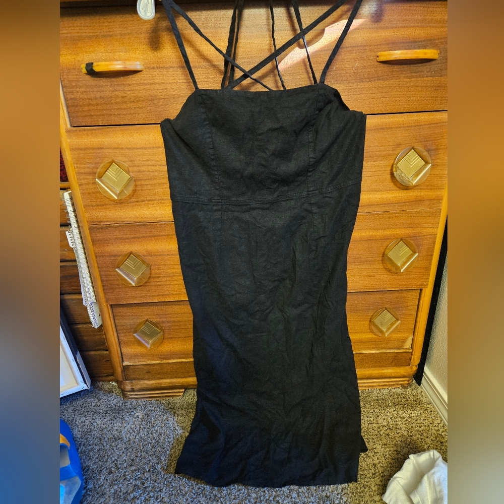 Fun Cotton Black Strappy Sun Dress